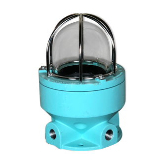 Lampe industrielle marine en métal bleu turquoise Ht 23 cm