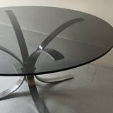 tulip coffee table in chromed metal and smoked glass, 1970s design