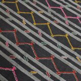 8x11 Gray & Black Striped Pattern Turkish Kilim Rug, 235x337Cm