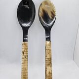 Buffalo horn serving cutlery set with ribbed bone handle