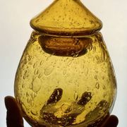 Large amber bubble glass sweet jar from Biot, 1960s.
