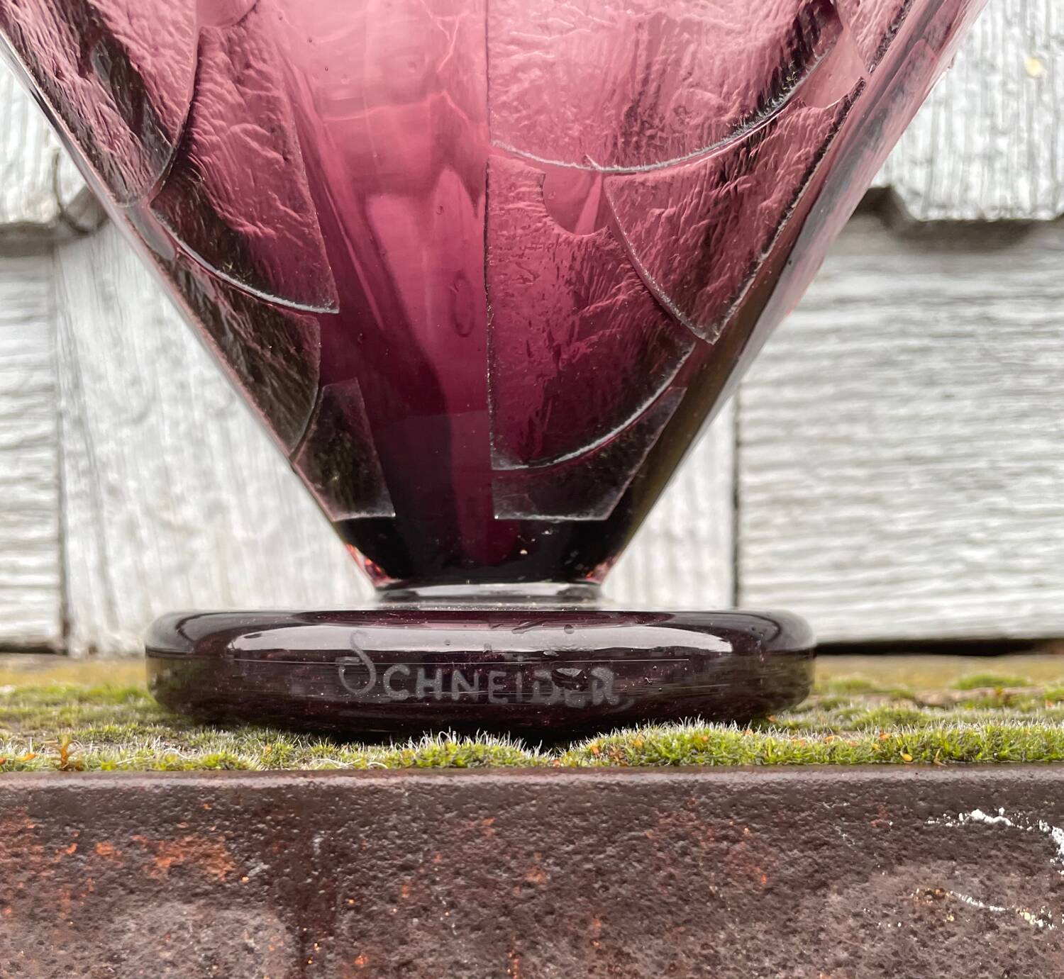 Schneider white and purple glass cup