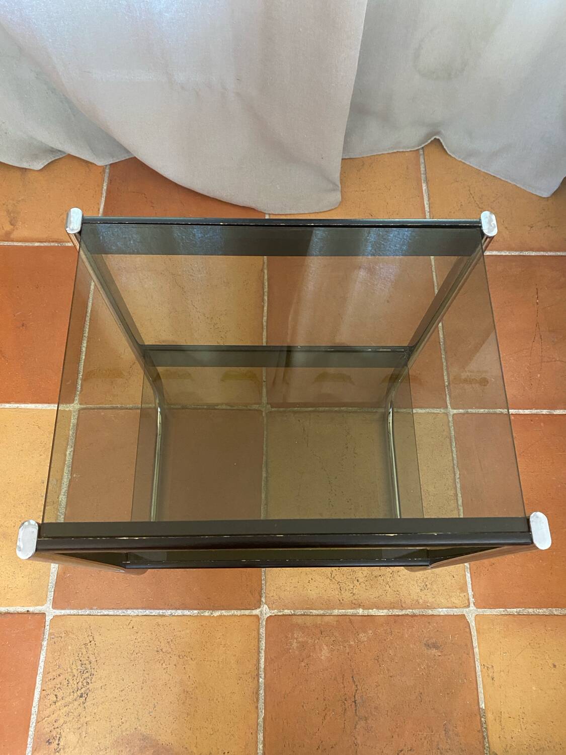 Serving trolley, side table, chrome metal and smoked glass, 1970s
