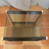 Serving trolley, side table, chrome metal and smoked glass, 1970s