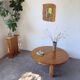 1950s round tripod oak coffee table