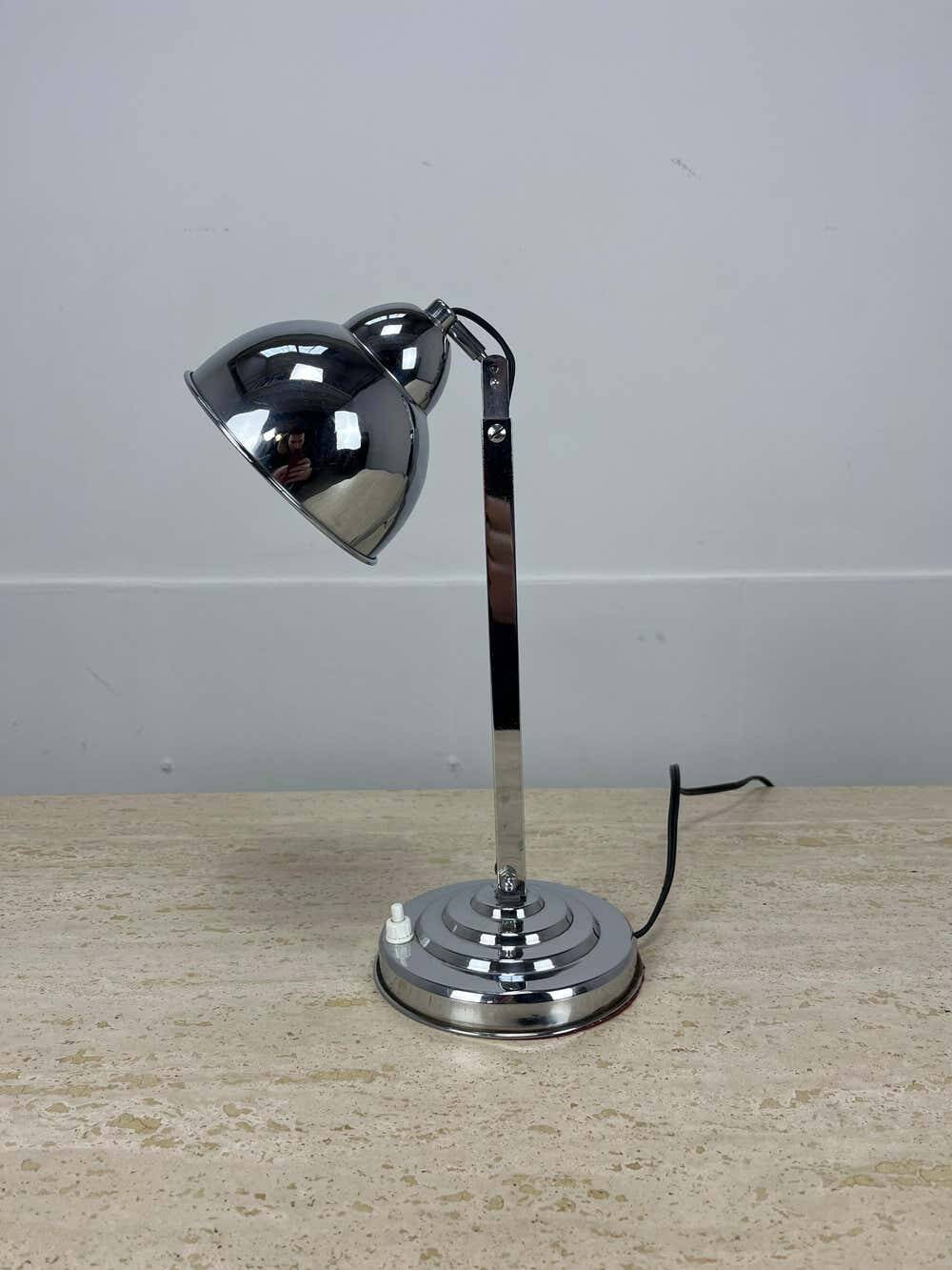 Modernist Art Deco desk lamp, chrome metal, 1930s/40s