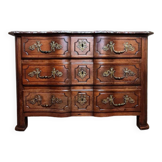 Louis XIV period Arbalette chest of drawers in solid walnut circa 1700