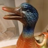 Pichet canard en barbotine signé St Clément