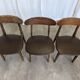 Set of 3 Vintage Wooden Dining Chairs with Brown Leather Seats / Mid-Centur