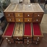 Antique craft cabinet with solid oak drawers and porcelain handles