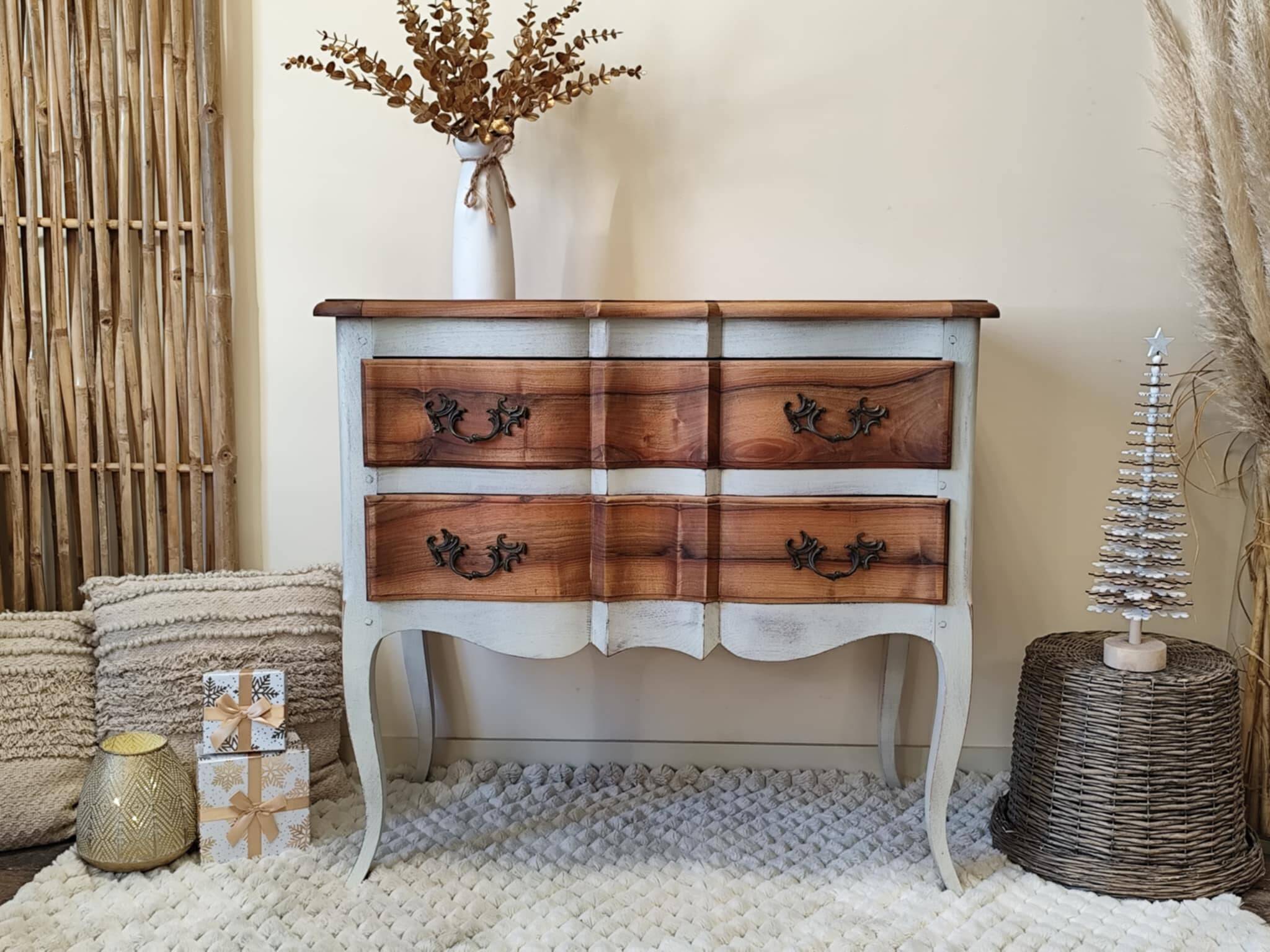 Walnut crossbow chest of drawers