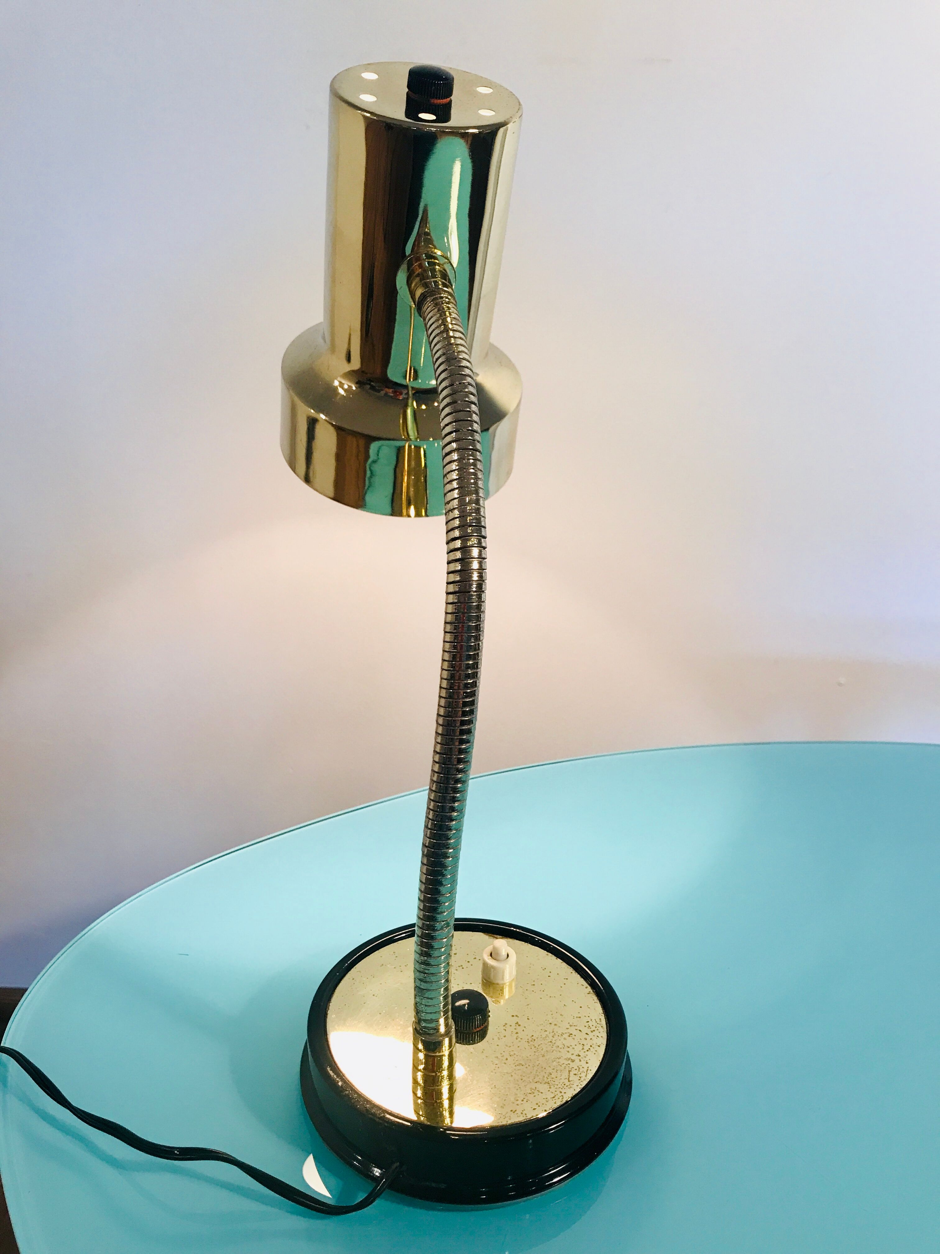 Art deco lamp, golden lamp shade, retro table lamp for apartment decor