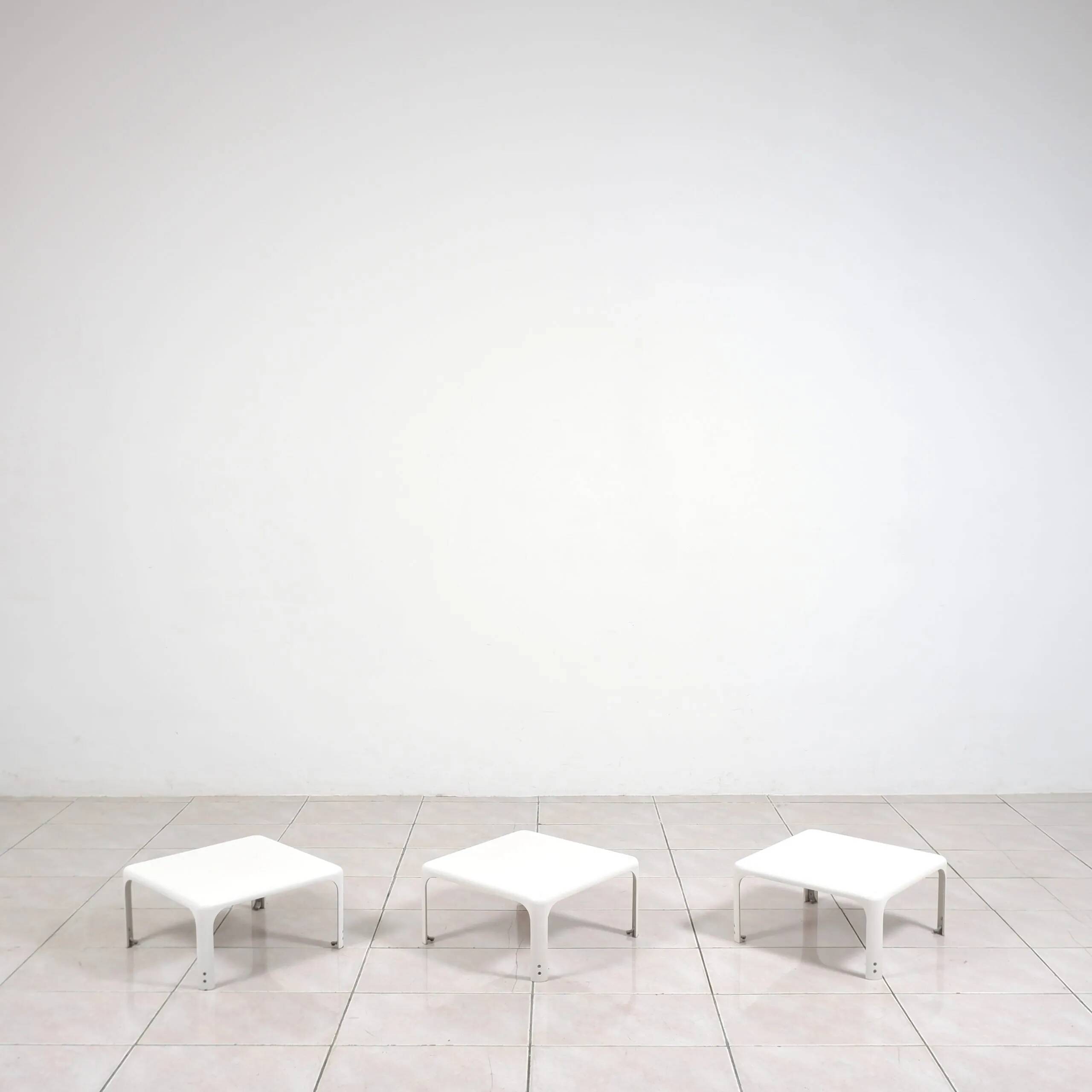 Early Demetrio 45 coffee stacking tables fiberglass by Vico Magistretti for Artemide