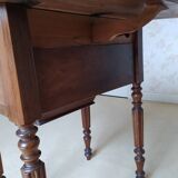 Pair of Louis Philippe style walnut bedside tables / work tables with flap