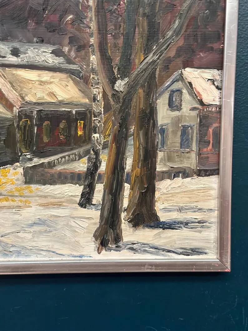 Original Swedish Oil on Panel – “Winter Landscape with House” by M. L. Jacobson – Signed – Vintage & Framed – 48 × 41 cm (18.9" × 16.1")