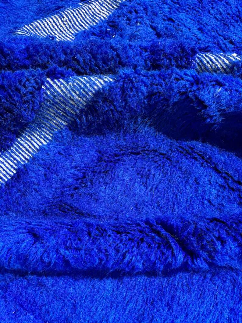 Handmade Moroccan rug blue 210x300 cm – | Geometric rug with checkerboard pattern | Boho vintage interior decoration