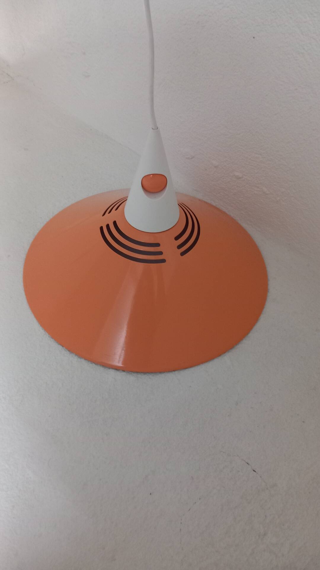 Vintage orange metal pendant light in Memphis style – 1980s