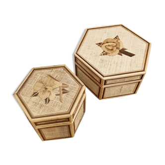 Duo of bamboo boxes