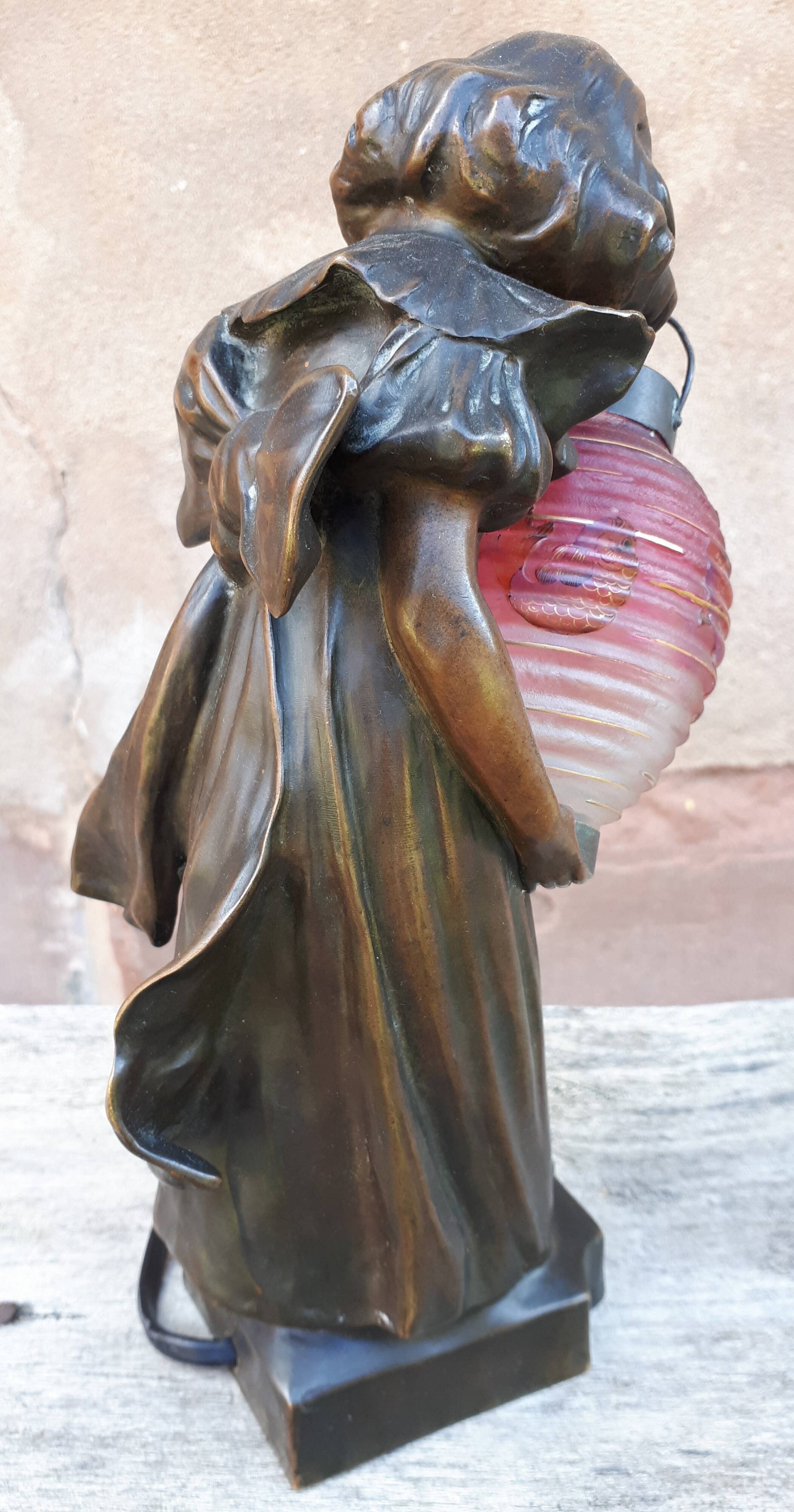 Art nouveau bronze lamp, by léo laporte blairsy et daum