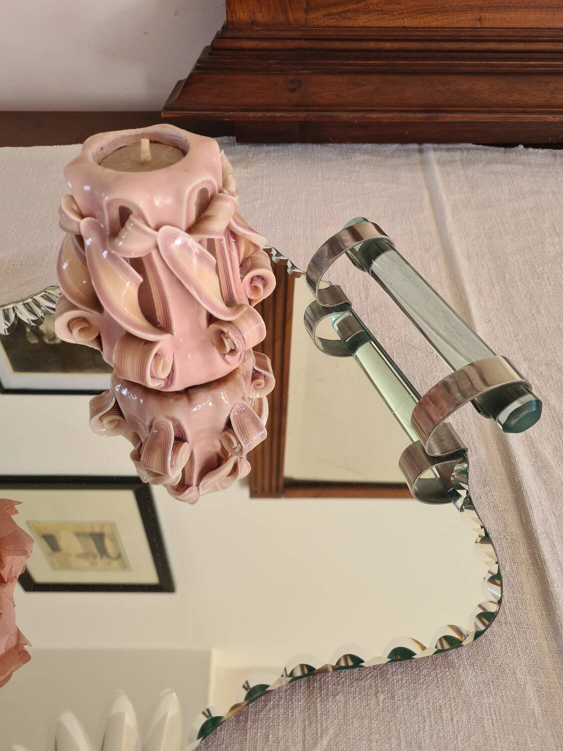 Art Deco beveled mirror tray