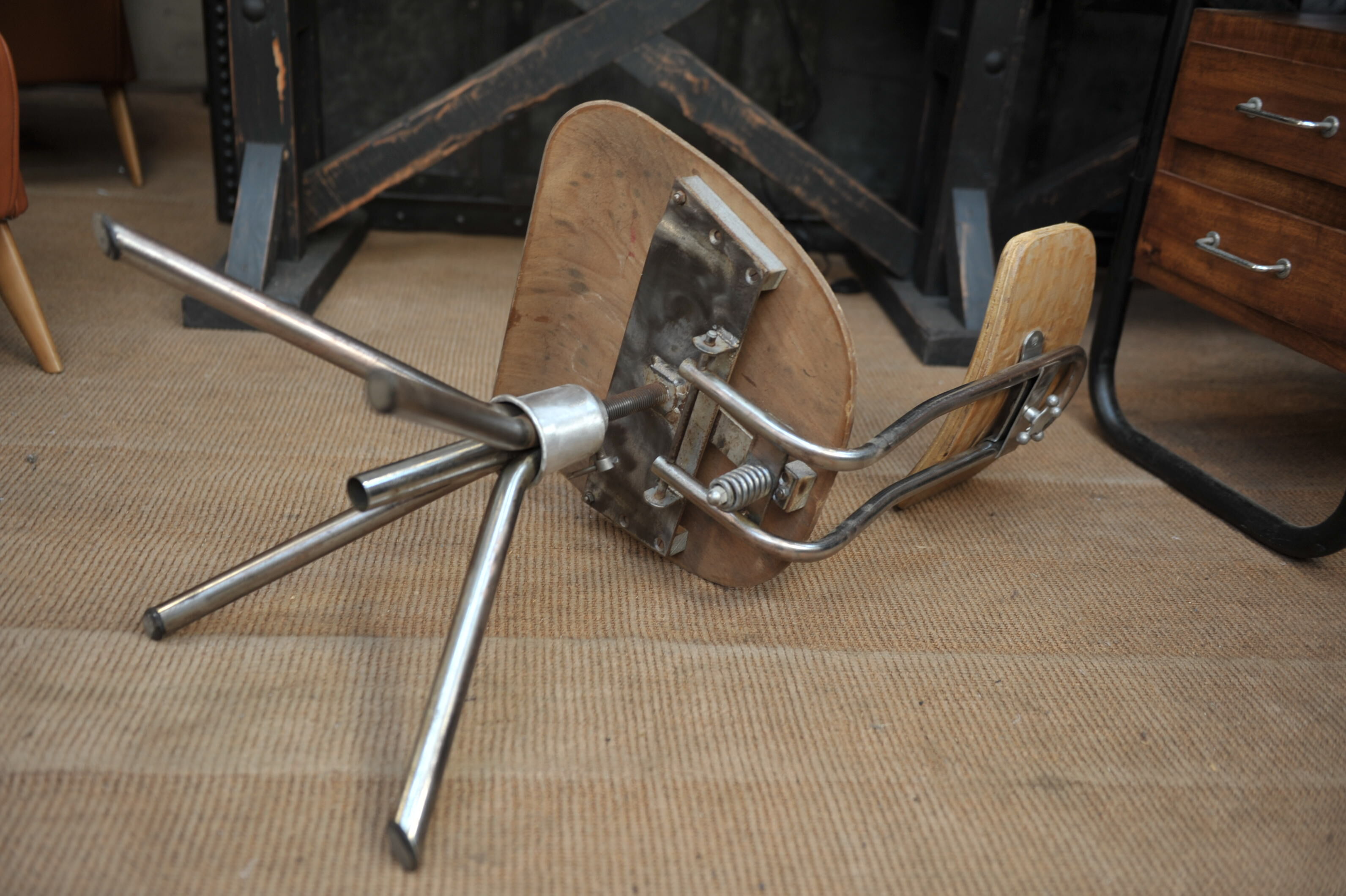 Wooden metal adjustable desk chair 1950