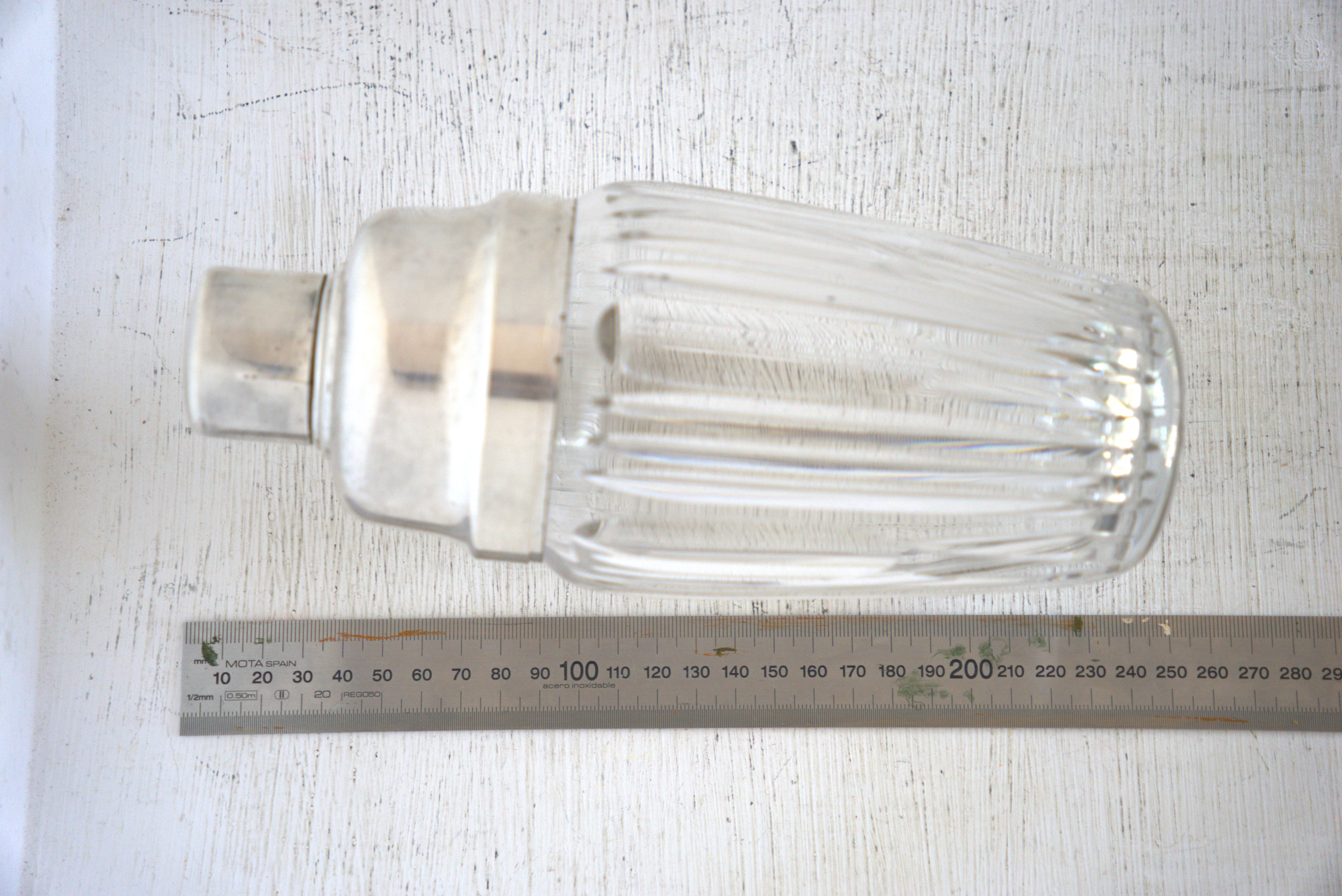 Art deco crystal and silver plated shaker