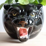 Black panther ceramic planter from the 60s, Italy