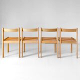 Set of four Italian oak dining chairs with Vienna straw seats, 1970s