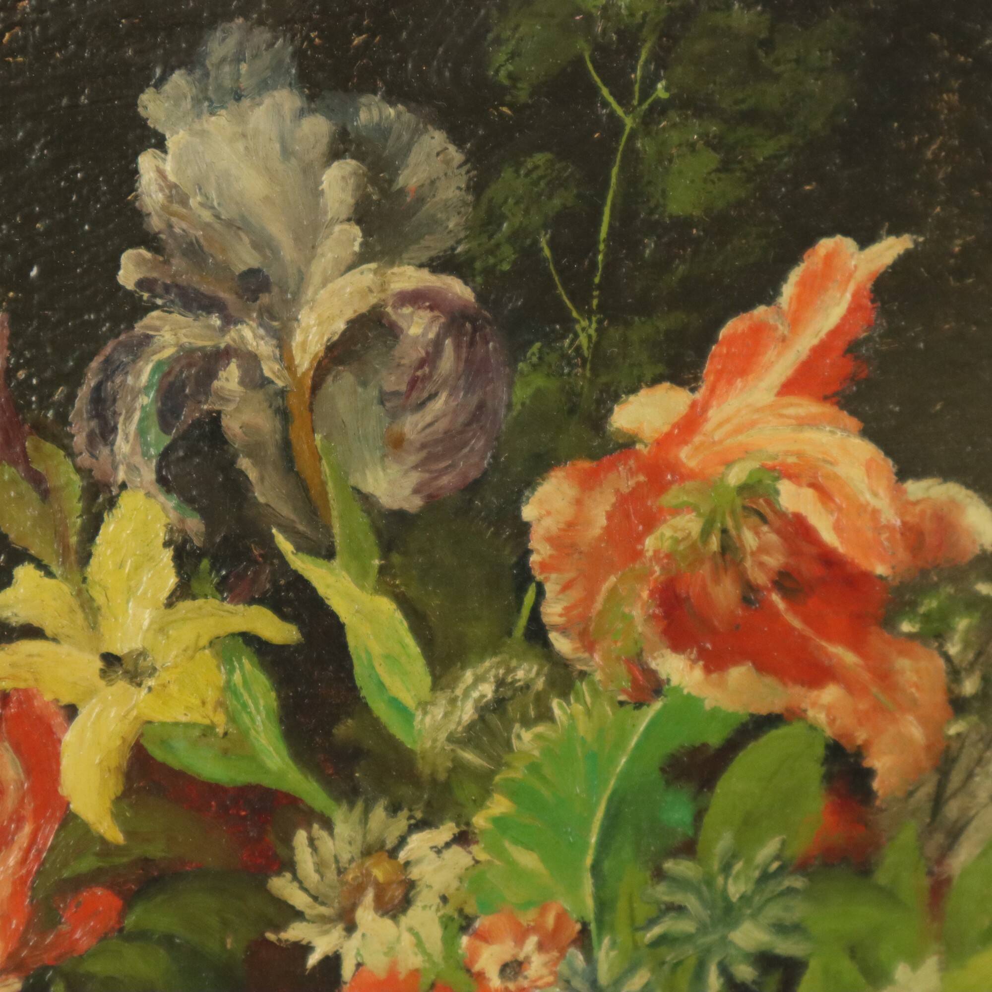 Flowers in Vase Still Life Painting Oil on Canvas Framed Signed