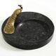 Beautiful, large black granite valet tray featuring a brass peacock, circa