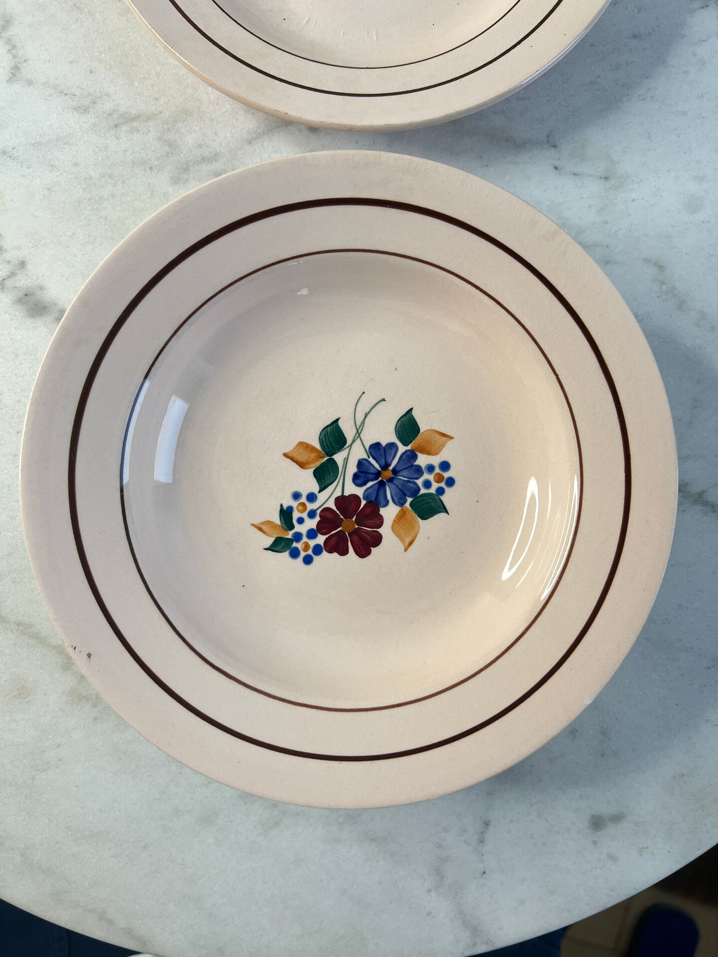 Set of 6 St Amand hand-painted deep plates 22.5cm