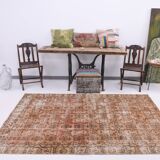 5x8 Peach Orange Handmade Wool Vintage Rug, 144x234Cm