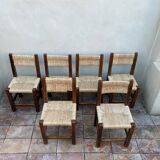 6 chaises rustiques en bois et paille