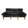 Mid century 3-seater leather sofa with matching ottoman, 1960s