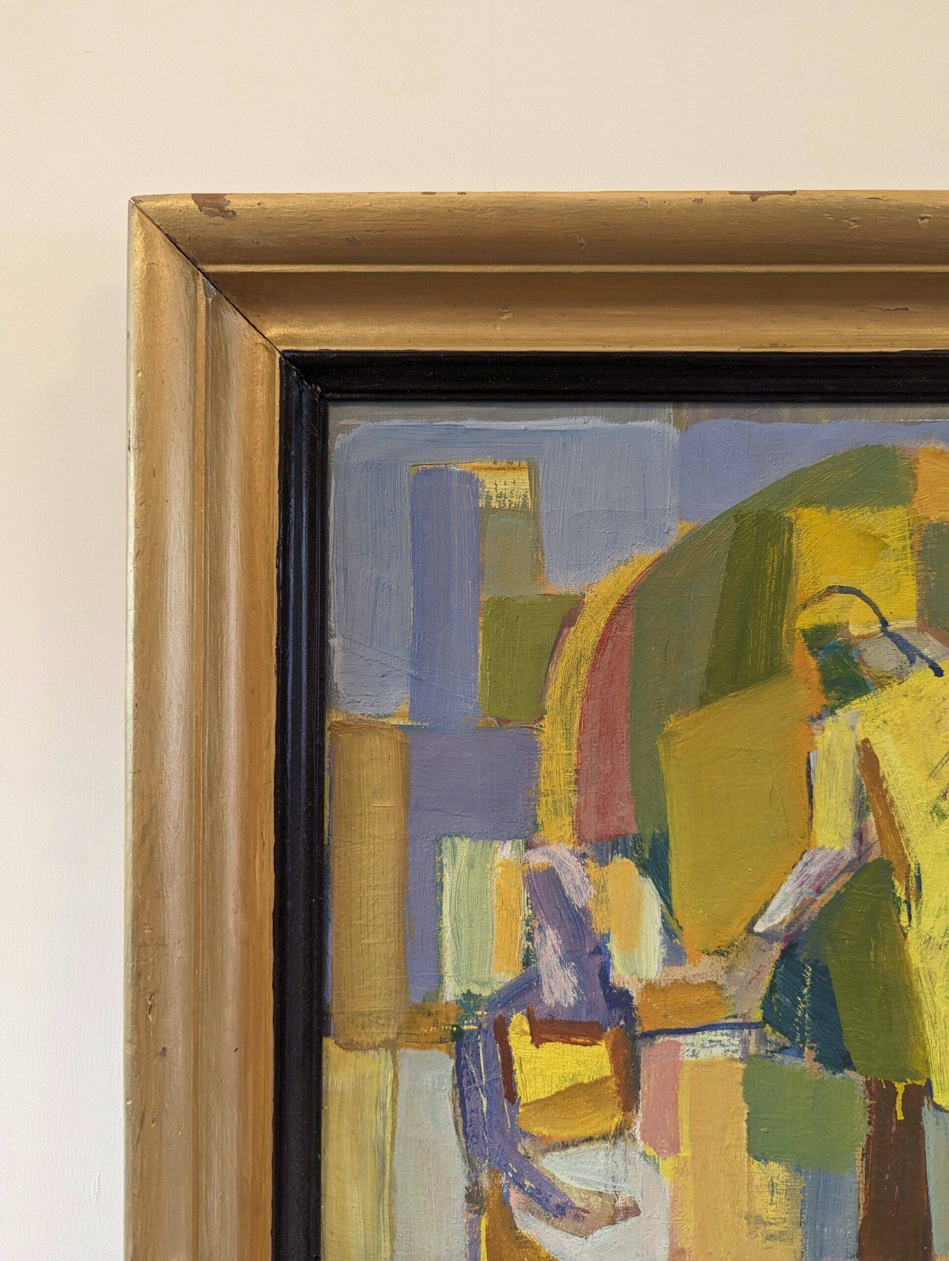 Mid-Century Modern Swedish "The Fruit Tree Pickers" Vintage Oil Painting, Framed