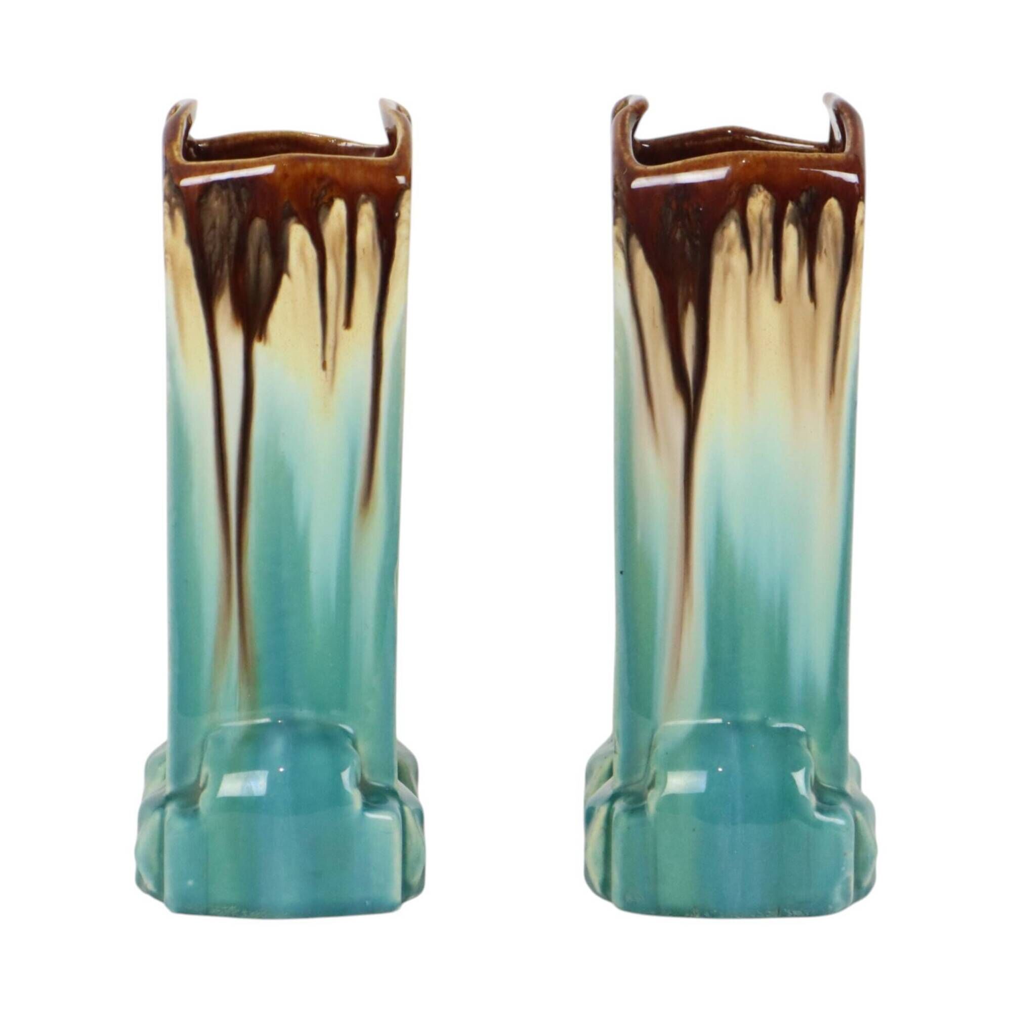 Belgian Art Deco Turquoise Earthenware Vases, Thulin, 22 cm