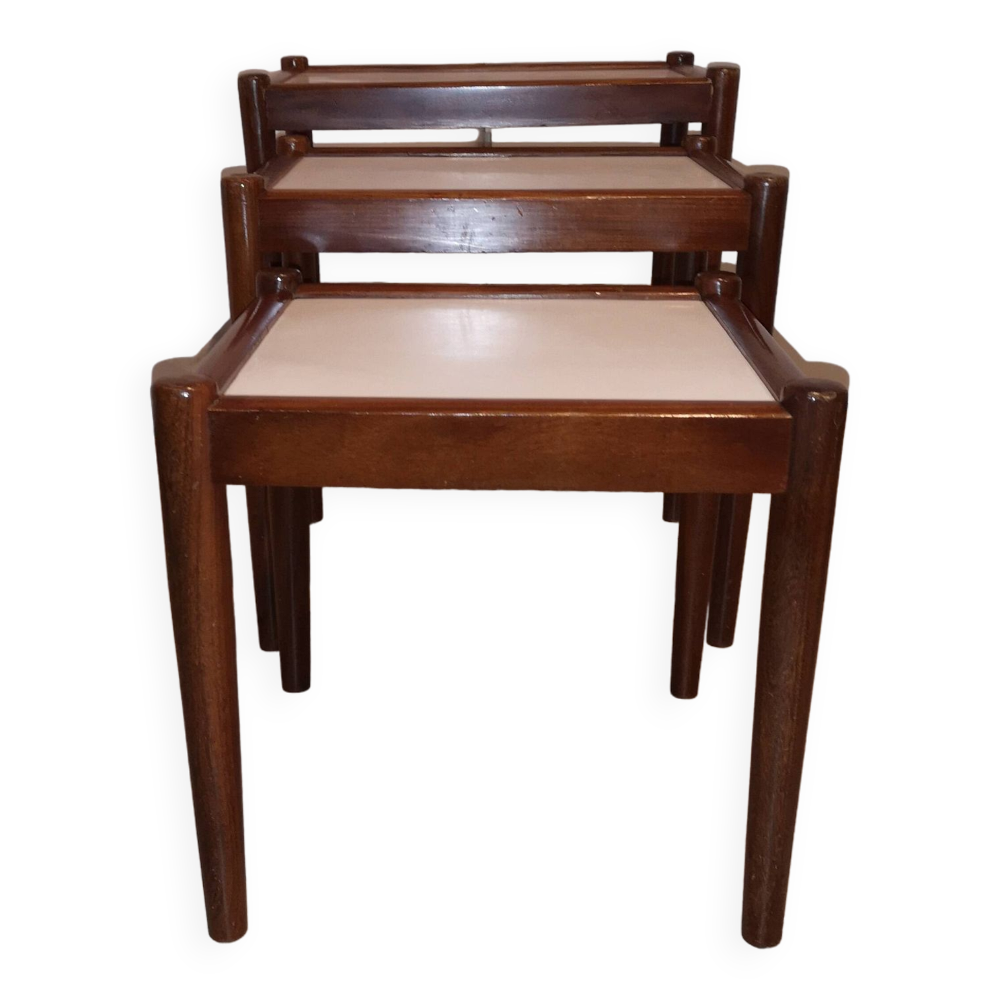 3 vintage Scandinavian white laminated teak nesting tables 1960 1970