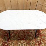 Table de bistrot en marbre oval et fonte