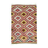 Kilim Turc Yuruk Vintage 135x183 cm Geometrique Rouge Jaune