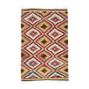 Turkish Kilim Yuruk Vintage 135x183 cm Geometric Red Yellow