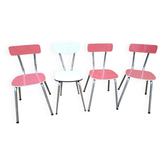 4 chaises en formica rouge et blanche vintage