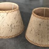 Pair of vintage burlap and braid lampshades