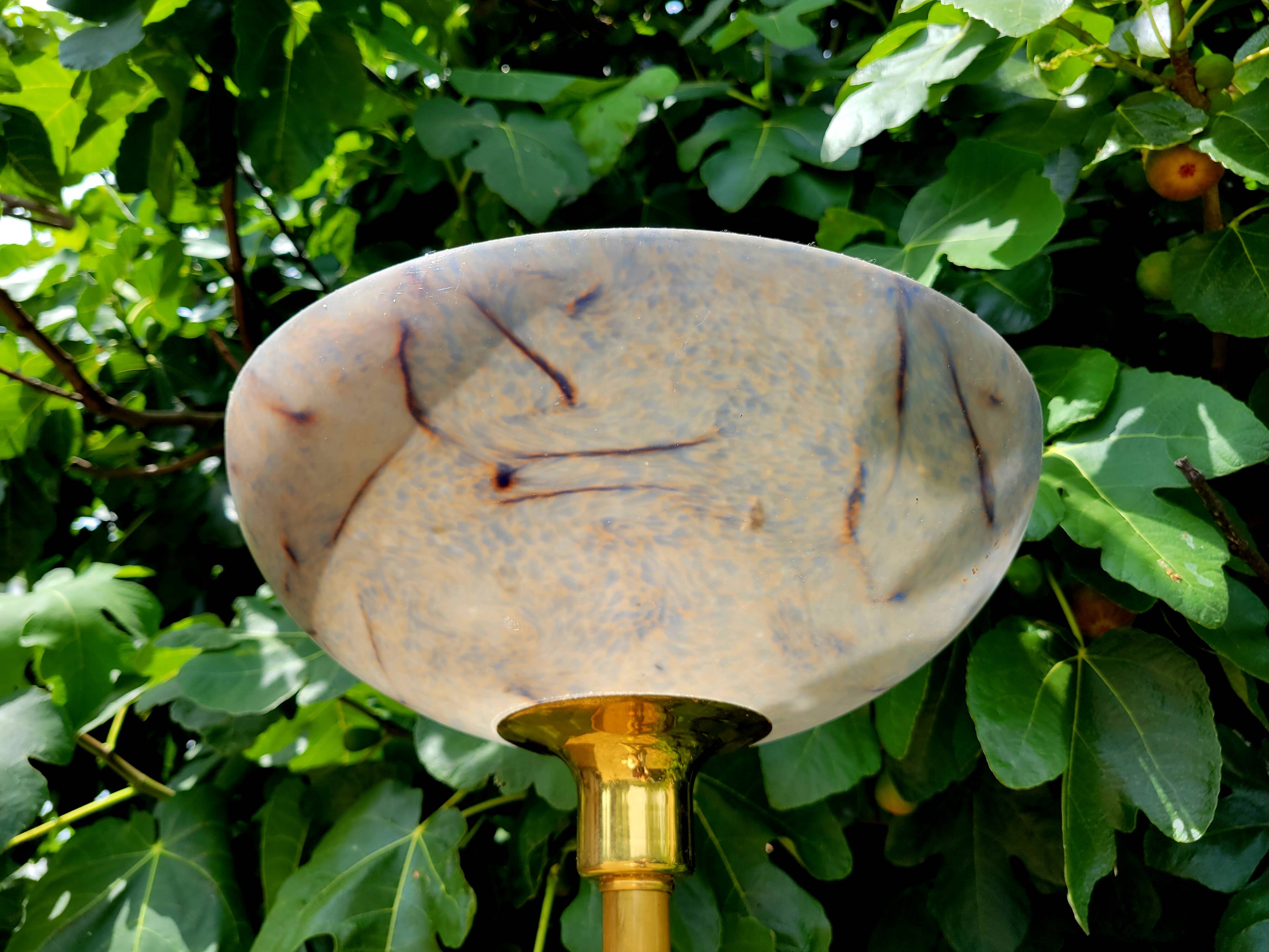 Golden floor lamp with opaline glass lampshade