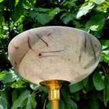 Golden floor lamp with opaline glass lampshade