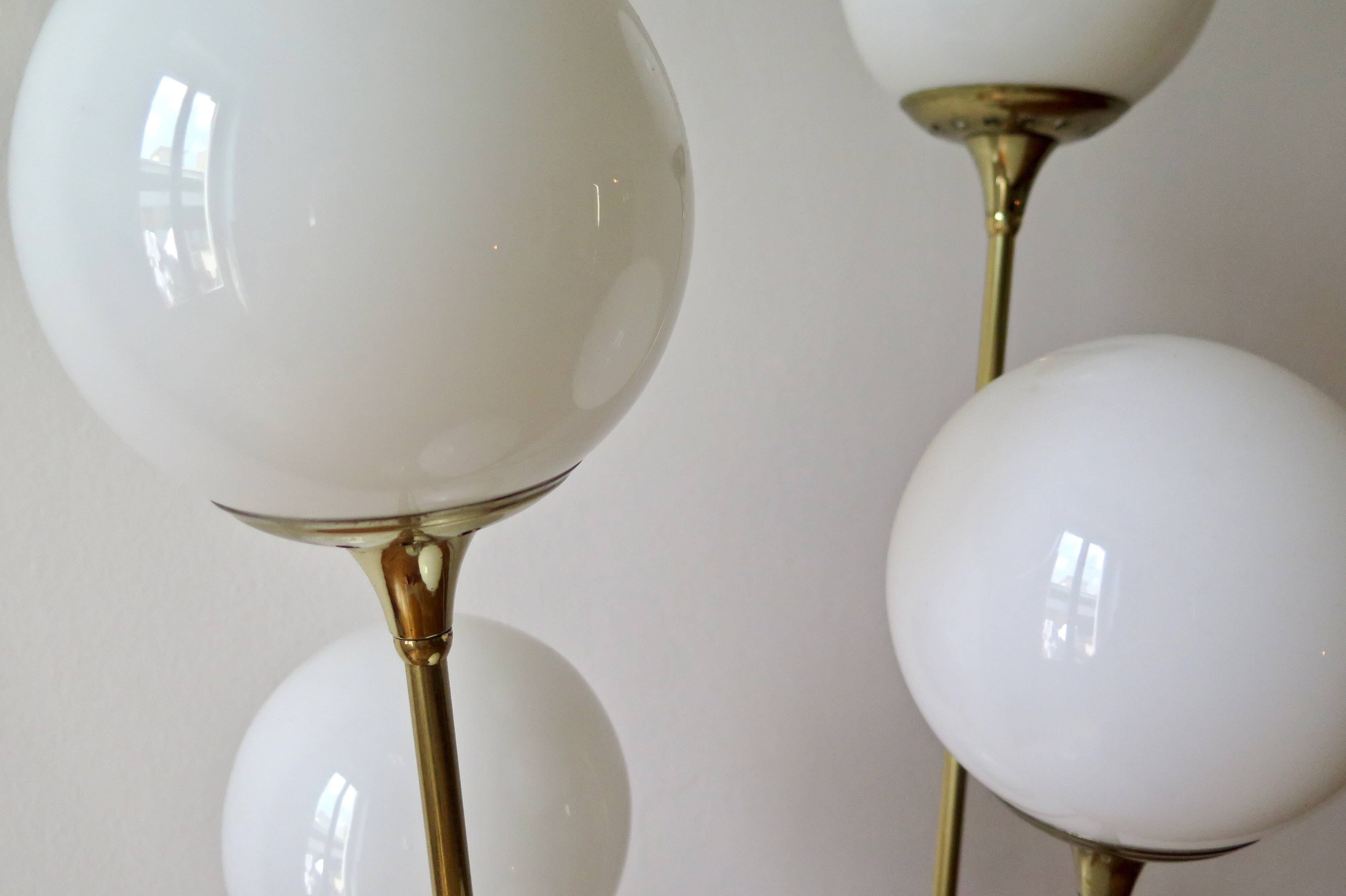 Italian Floor Lamp In Brass, Carrara and Opaline