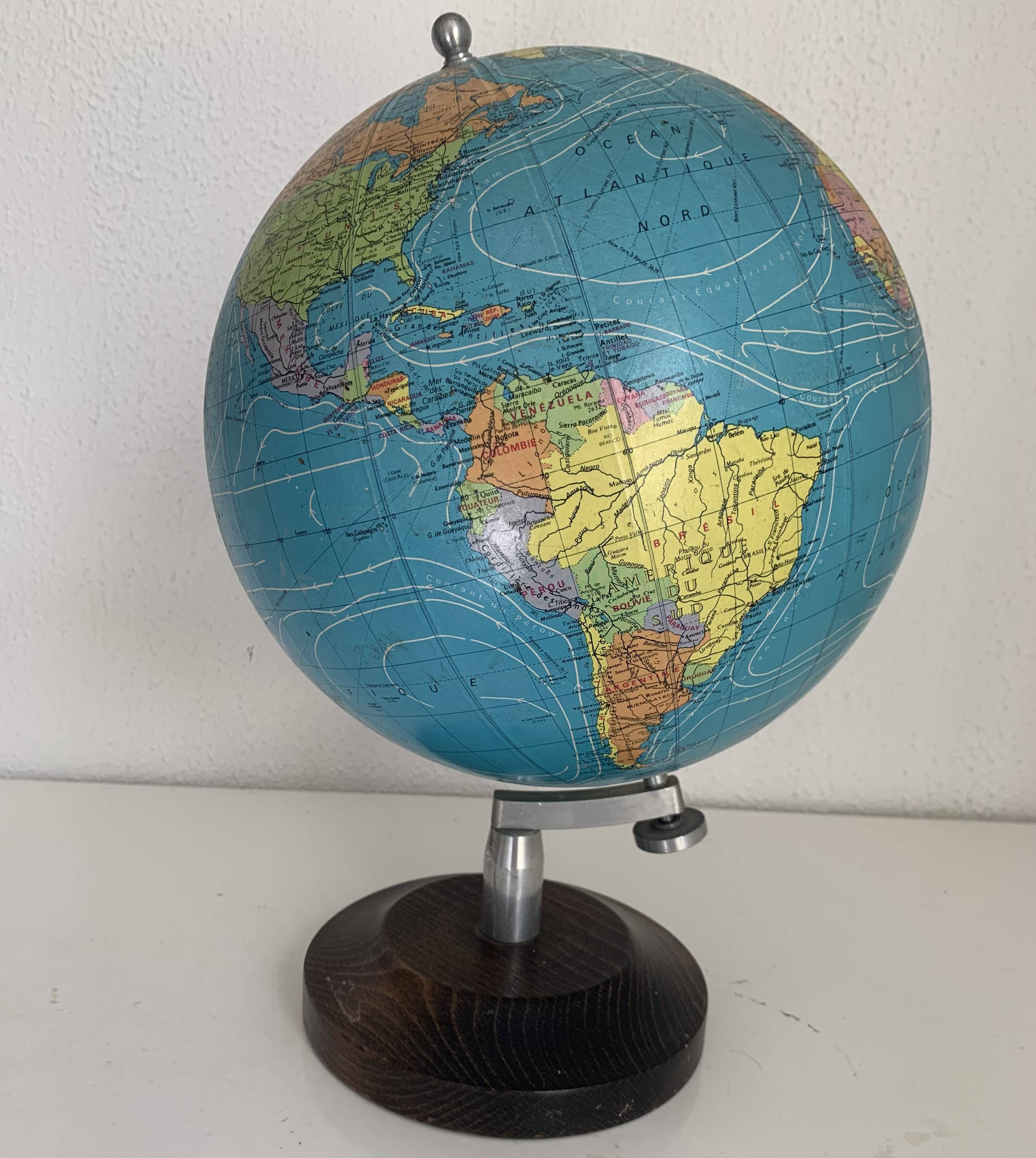 Large vintage 1985 terrestrial globe Taride wood - 38 cm