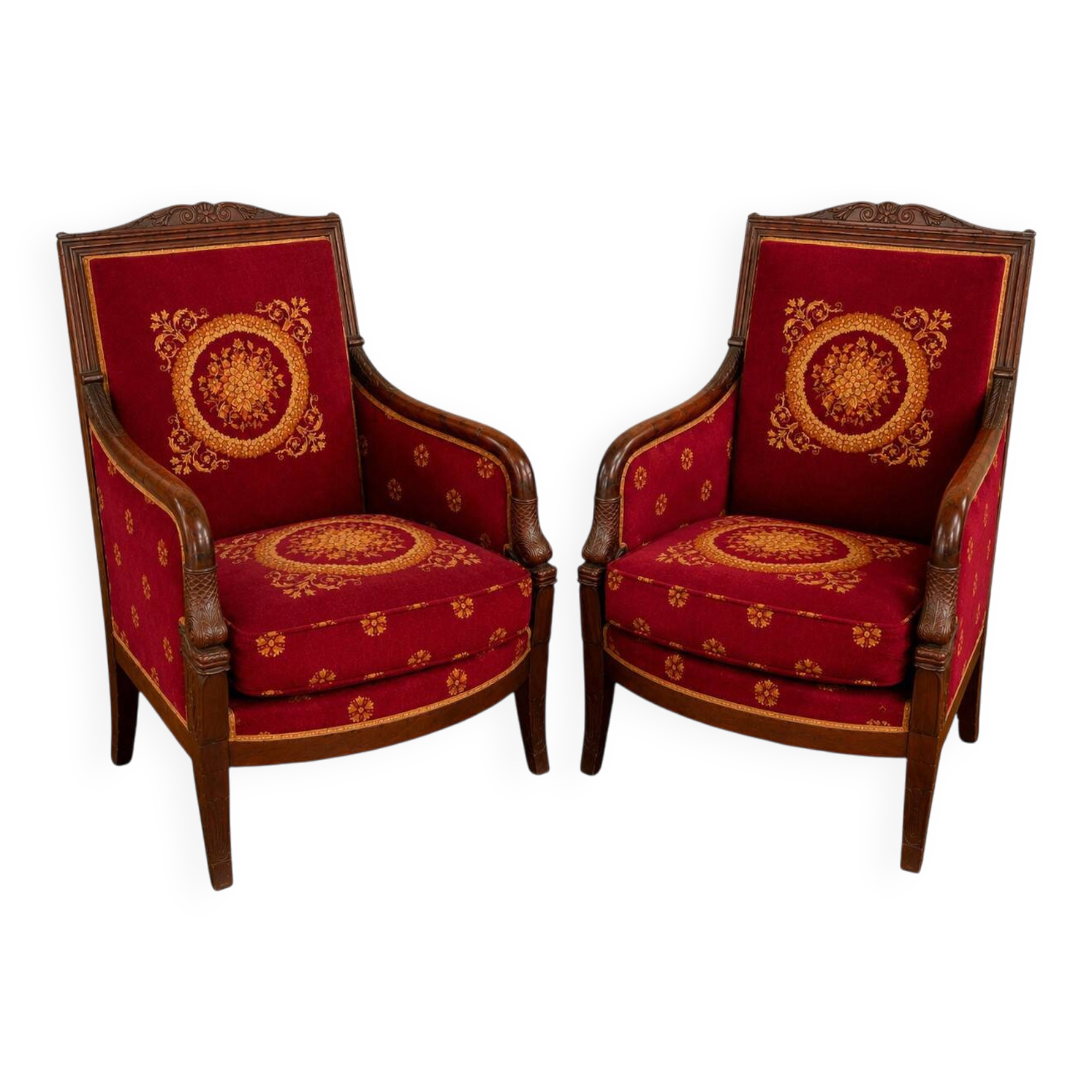 Pair of Empire period armchairs in mahogany