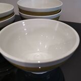 Series of 5 small old earthenware bowls with olive green edging