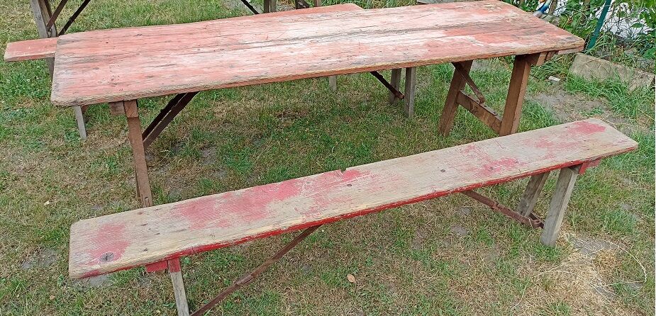 Set of tables & 2 brewery benches