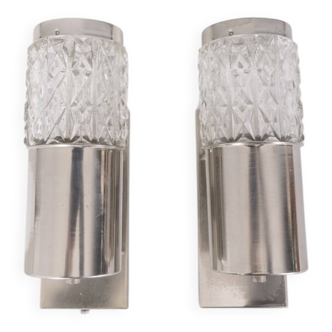 PAIRE D'APPLIQUES MURALES VINTAGE DES ANNÉES 1970 EN MÉTAL ET VERRE DE TARGETTI